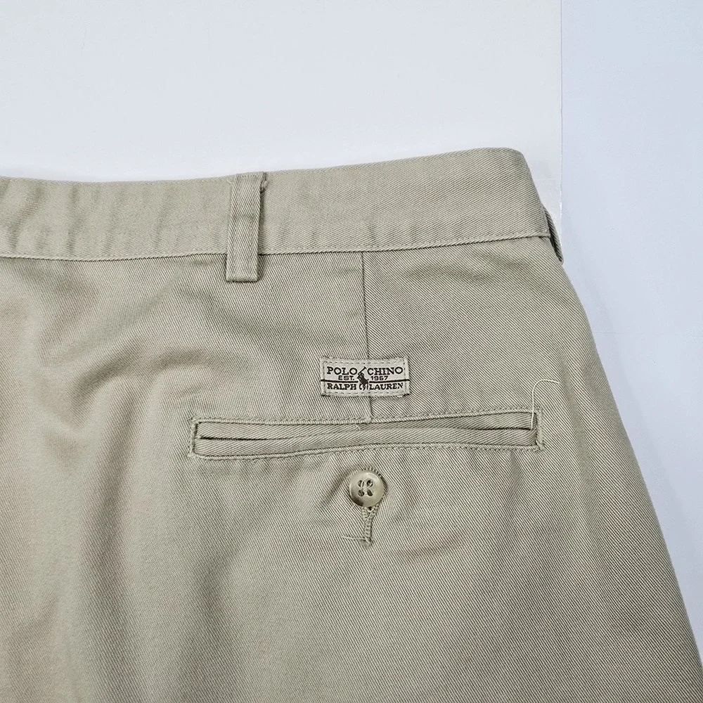 Polo Ralph Lauren Pants Mens 42x34 Khaki Tan Pleated Chino Trousers Cotton 42